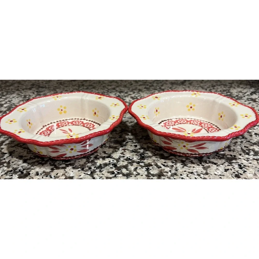 Set Of 2 Temp-Tations Old World Red 12 Oz Baking Dish PPP-SQ-941596 Scalloped 7